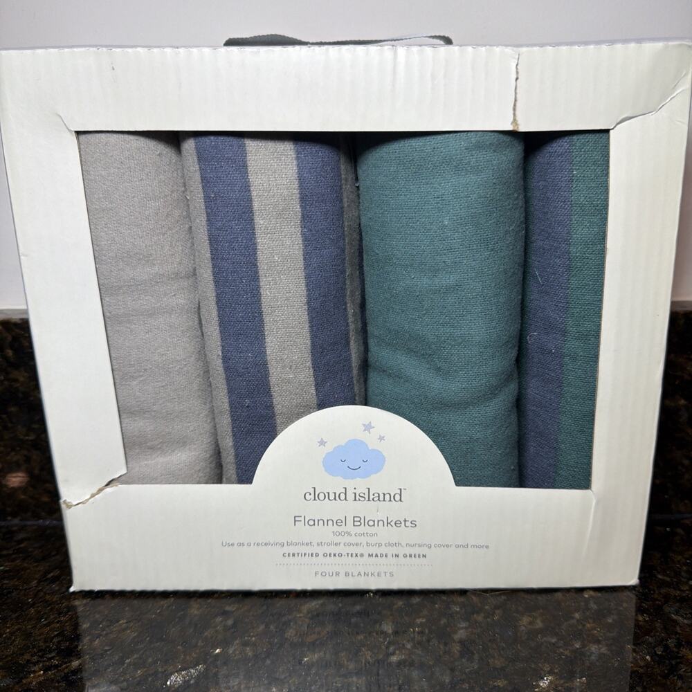 Cloud Island Flannel Blankets - 4 Pack Solid & Stripe